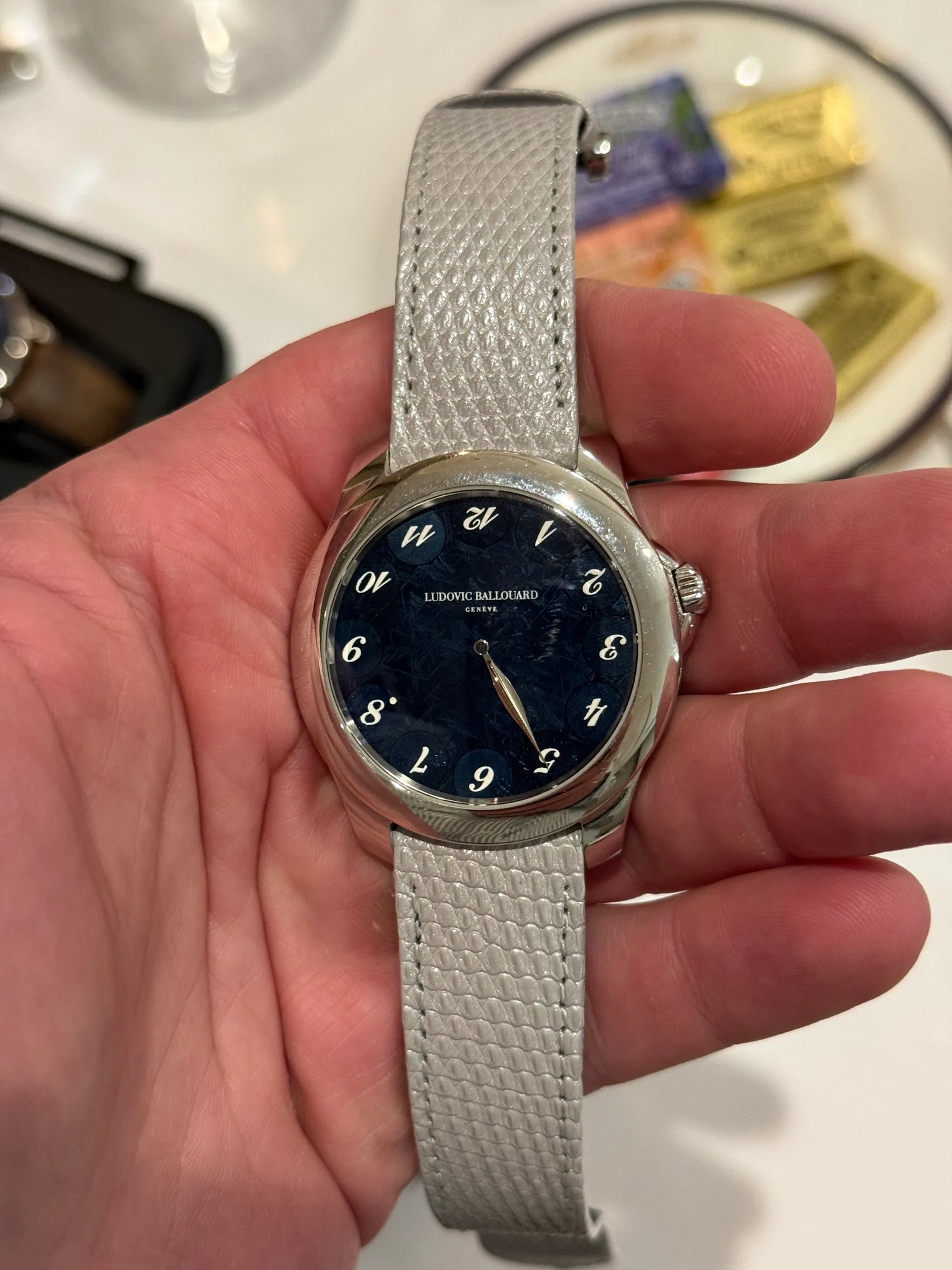 Ludovic Ballouard Upside Down with a blue meteorite dial