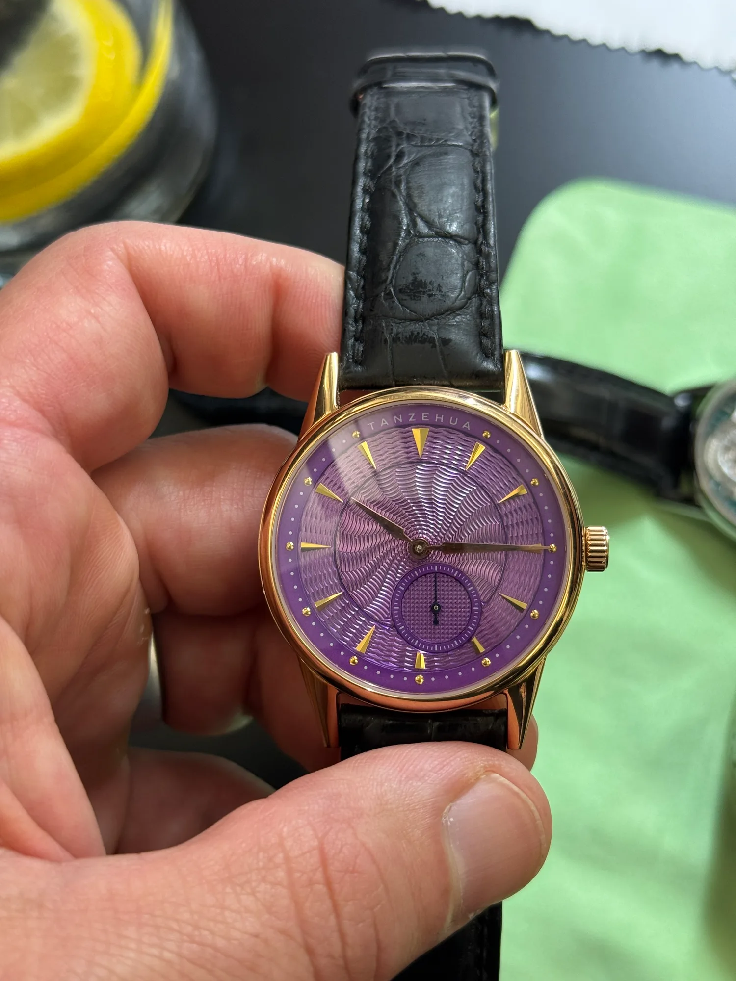 Tan Zehua with a purple guilloché dial